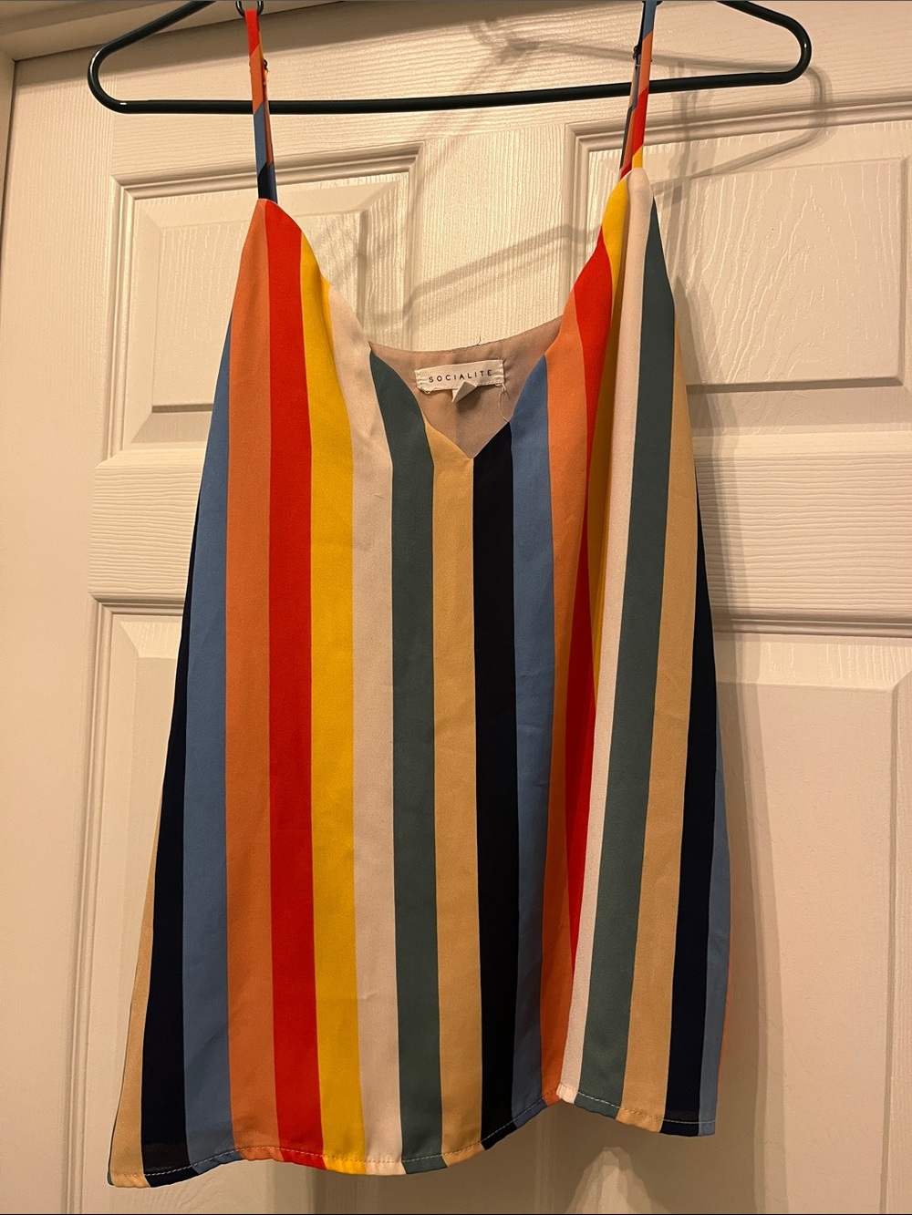 Socialite Multistripe V-Neck Cami in Red Yellow Blue and Navy